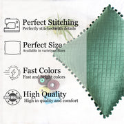Both Side with PomPom Quilted Velvet Cushion Cover (Set of 2), Green